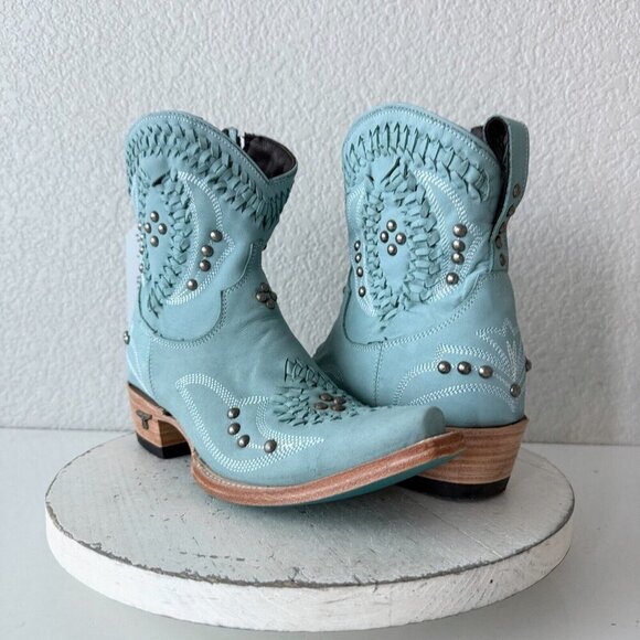 Lane COSSETTE Womens Cowboy Bootie 7.5 Blue Cowgirl Western Short Ankle Boots - Picture 1 of 11